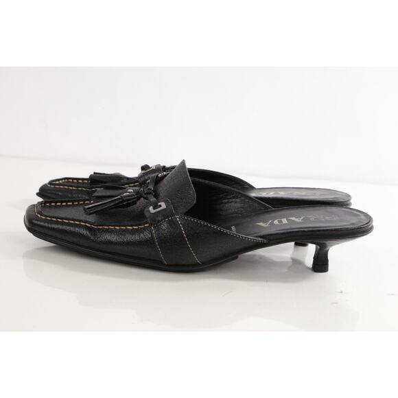 Vintage Prada Black Pebbled Leather Square Toe Mules Size 36 - Picture 6 of 14